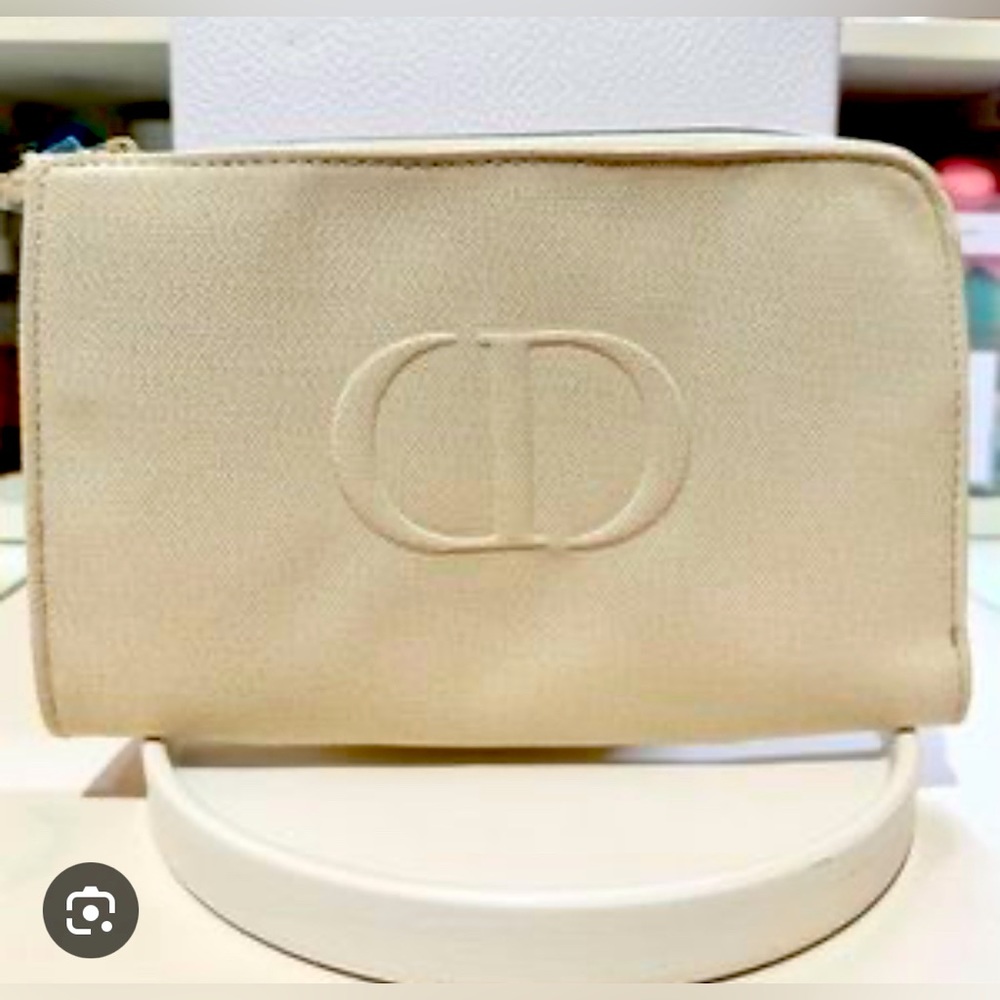 Dior Beauty Makeup Cosmetic Logo Small Flat Authentic Luxury Pouch Cream